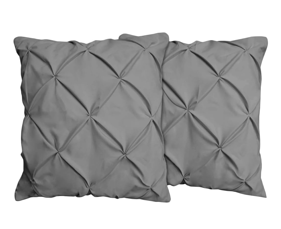 Pinch Pleated European Square Pillow Shams Set Of 2 Pillowcase Euro Shams 28X28 Pillow Cover Dark Grey 600 Tc 100% Soft Egyptian